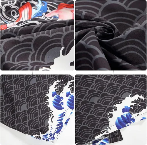 Vista 7 de PRIJOUHE Kimono japonés para hombre holgado frente abierto manga de siete mangas kimono con pantalones cortos