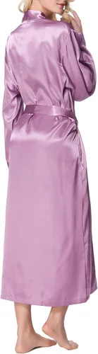 Vista 3 de Lavenderi - Bata larga de descanso con corte clásico de satén, estilo quimono, para mujer