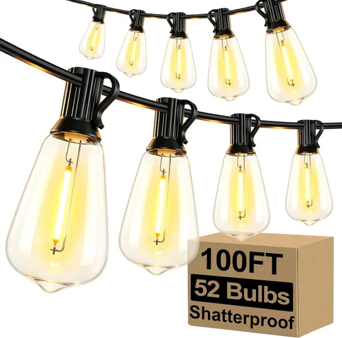 Vista 18 de Brightever Luces de Cadena para Exteriores de 25 Pies, Luces de Patio ST38 con 13 Bombillas Edison, Luces Colgantes Impermeables Conectables