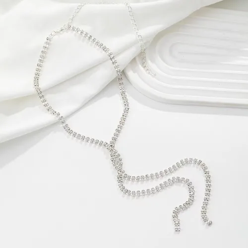 Vista 6 de Collar largo con diamantes de imitación en Y, Lariat, cristal plateado y dorado, con circonita cúbica, para mujeres y niñas, cadena para el cuerpo