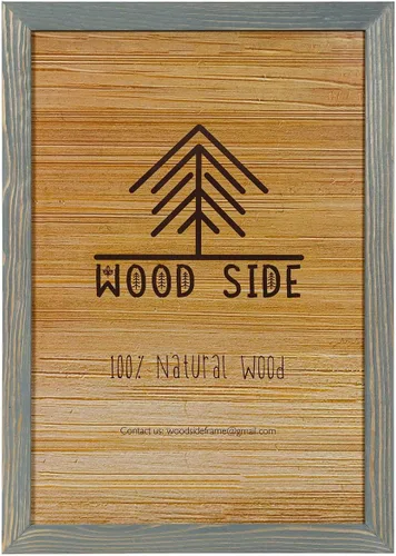 Vista 18 de Portarretratos de póster de madera rústica 11x17 - Madera maciza natural ecológica con acabado envejecido para montaje en pared - Azul
