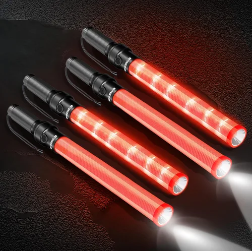 Vista 8 de E-riding 2 varitas de tráfico de señal de 16 pulgadas, varita de control de tráfico con LED blanco en la parte superior, luz de bastón de tráfico