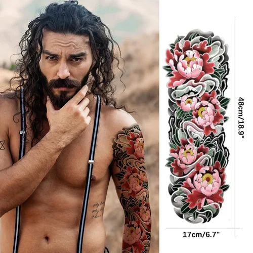 Vista 2 de Aresvns Tatuajes temporales de brazo completo para hombres y mujeres (19 x 7 pulgadas), tatuajes de manga impermeable y de larga duración