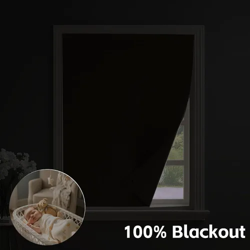 Vista 4 de NICETOWN Blue Linen - Cortina autoadhesiva 100% opaca para caravana, sin taladro, fácil de instalar, para ventana de cocina, 35 pulgadas de ancho x