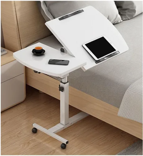 Vista 12 de Mesa auxiliar pequeña, mesa auxiliar para sala de estar, mesa auxiliar de ángulo ajustable, rotación de 360° con ruedas, mesa auxiliar móvil, fácil