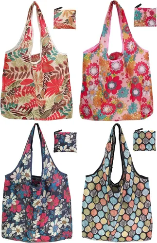 Vista 8 de Bolsas de compras reutilizables para comestibles, paquete de 4 de 50 libras bolsas plegables grandes y lavables para mercado, compactas para un