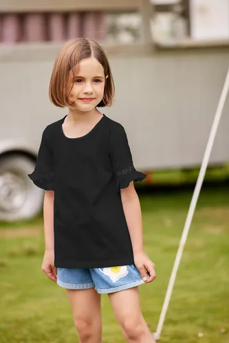 Vista 3 de Arshiner Camiseta para niñas, túnica casual de encaje, manga corta, holgada, suave
