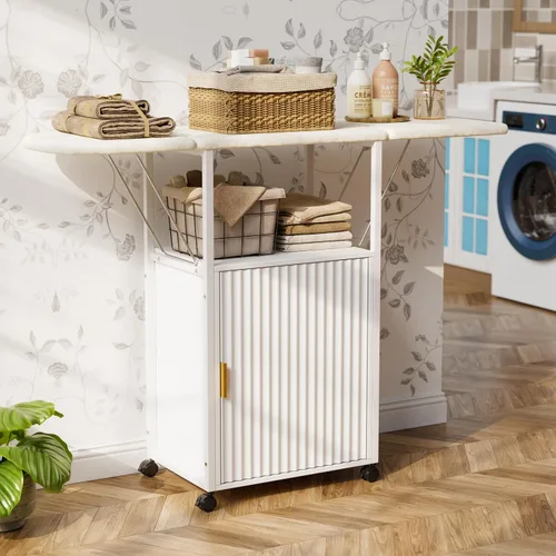 Vista 9 de Tabla de planchar con armario de almacenamiento, tabla de planchar plegable con almacenamiento, mesa plegable compacta para lavandería, escritorio