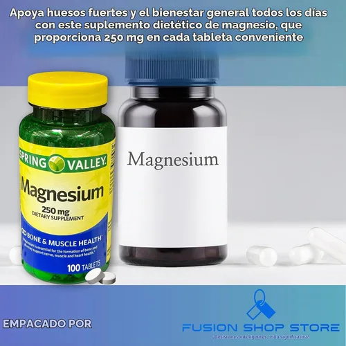 Vista 4 de Magnesio 250 mg- Comprimidos de salud muscular ósea 100 Ct (paquete de 1)