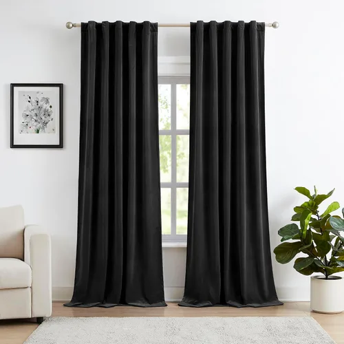 Vista 2 de Treatmentex Cortinas de terciopelo negro para dormitorio, 63 pulgadas, tacto de algodón de lujo, suaves, oscurecimiento de la habitación, 80%