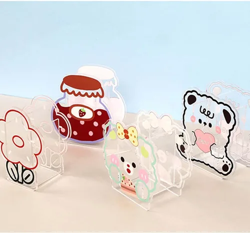 Vista 7 de Soporte acrílico Kawaii para bolígrafo, lindo soporte de escritorio de dibujos animados Kawaii organizador de brochas de maquillaje adecuado