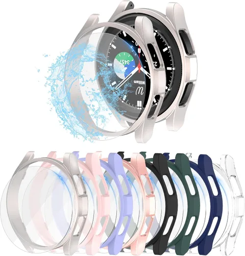 Vista 9 de Paquete de 4 + 4 protectores de pantalla para Samsung Galaxy Watch 5/4 de 1.732 pulgadas (1.732 in), protector de pantalla duro de policarbonato Oro