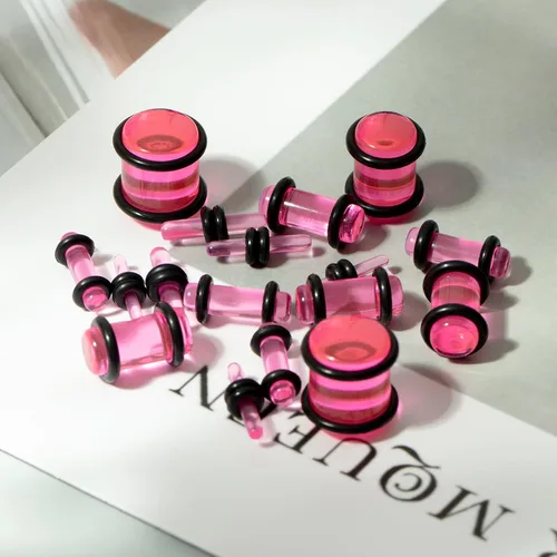 Vista 6 de Juego de 50 dilatadores de oreja, túneles de silicona, dilatadores acrílicos y tapones de calibre 14G-00G, expansores de ojal para mujeres