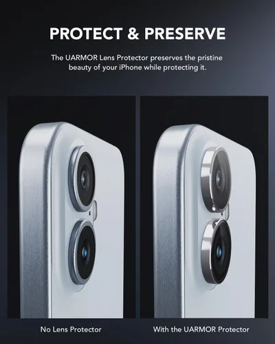 Vista 4 de UARMOR - Protector de lente de cámara compatible con iPhone 17, 16 y 16 Plus: vidrio templado 9H y cubierta de aluminio, transparente HD, kit