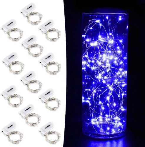 Vista 15 de Tira de luces led rutilantes con 20 luces de hadas led micro Cylapex, en cable de cobre revestido de plata de 3.3 pies, funciona con dos