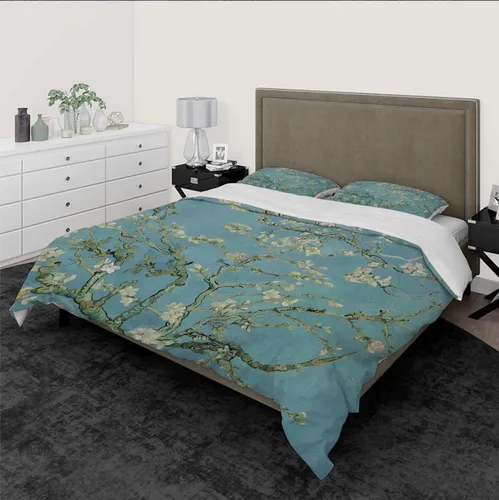Vista 2 de Funda de edredón botánica floral, 2 fundas de almohada, sin sábanas con cierre de cremallera, comodidad Van Gogh estética, juego de ropa de cama