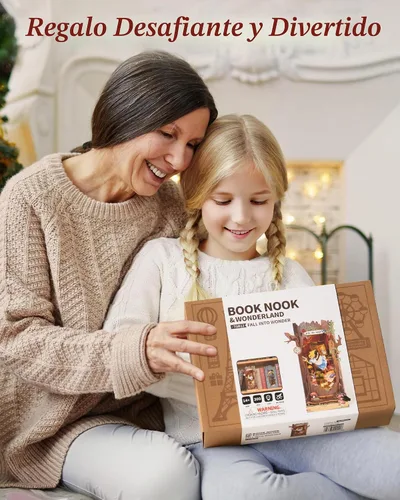 Vista 9 de ROBOTIME Kit de Rincón de Libros, Kit de Casa en Miniatura de Princesa de Cuento de Hadas para Bricolaje, Sujetalibros de Rompecabezas de Madera 3D