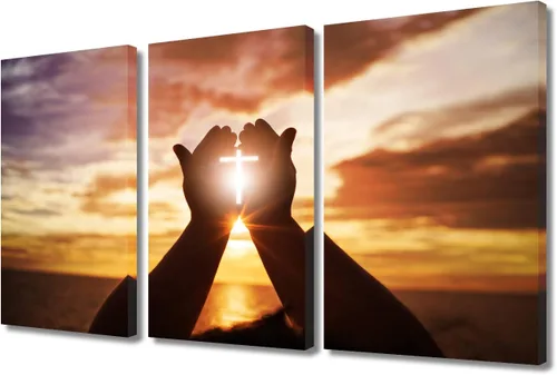 Vista 117 de TUMOVO Decoración de pared de iglesia cristiana de 3 paneles, imágenes de la resurrección de Jesús para sala de estar, dormitorio, cocina