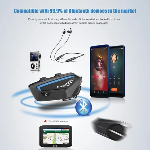 Vista 3 de FreedConn FX 10 Riders - Auriculares Bluetooth para motocicleta con intercambio de música, intercomunicador Bluetooth con cancelación de ruido/radio