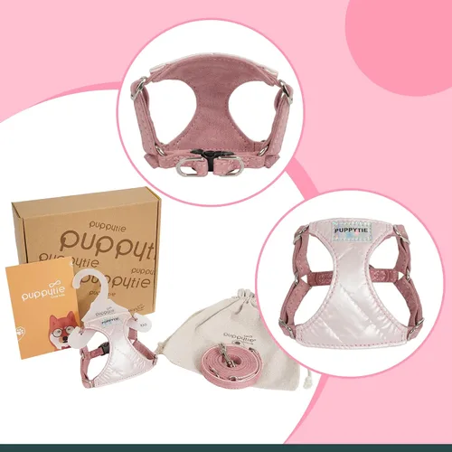 Vista 3 de Puppytie XXS - Arnés y correa para cachorro, rosa brillante, XXS (2.2–6 libras) Puppy Harness for Small Dogs, Designer Extra Small Dog Harness