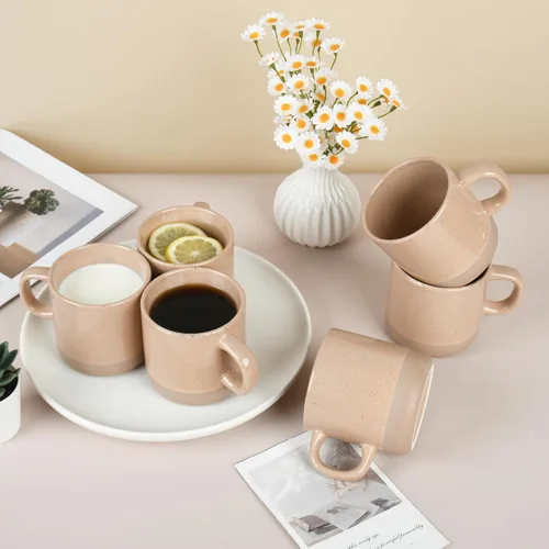Vista 7 de BYCNZB Juego de tazas de café de 12 onzas para 6, tazas de té con asa para café, té, cacao, leche (canela)