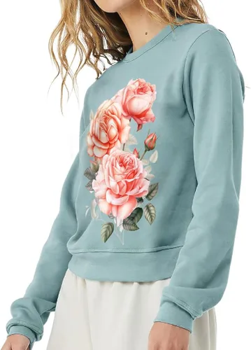 Vista 2 de Pink Rose Pullover Sweatshirt - Flower Print Women's Sweatshirt - Illustration Sweatshirt