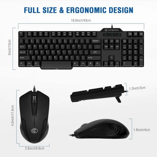 Vista 4 de Gofreetech - Combo de teclado y mouse con cable, teclado y mouse de tamaño completo con mouse óptico con cable, USB Plug-and-Play, compatible