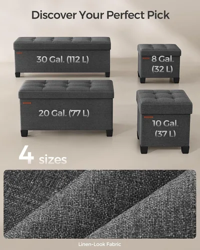 Vista 8 de SONGMICS Otomano de almacenamiento de 15 pulgadas, banco de dormitorio con almacenamiento, taburete con patas, soporta hasta 660 libras, gris oscuro