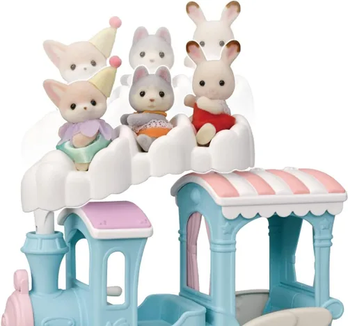 Vista 8 de Calico Critters – Tren de arco iris de nube flotante – Serie de atracciones Calico Land – Juguete de simulación para niños, vehículo en miniatura