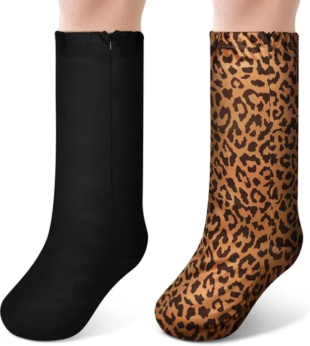 Vista 11 de Boao 2 piezas de fundas moldeadas para piernas, medias cortas medias debajo de la rodilla, manga de pierna para pies, hombres y mujeres (beige, rosa)