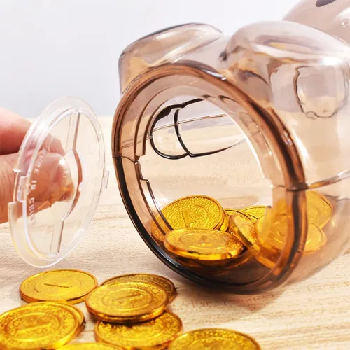 Vista 5 de DreamsEden Bonita alcancía de oso, pequeña caja de monedas de plástico para dinero, 5.9 pulgadas de alto