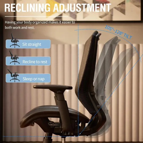 Vista 8 de ELABEST Silla de oficina de malla, silla de escritorio ergonómica para computadora, silla de tarea resistente - Soporte lumbar y reposabrazos
