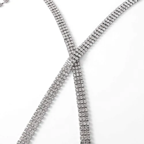 Vista 2 de CanB Sexy Chest Crossover Crystal Bra Body Chains Bralette Chain Bikini Beach Nightclub Chain Harness Body Accessories Jewelry for Women and Girls