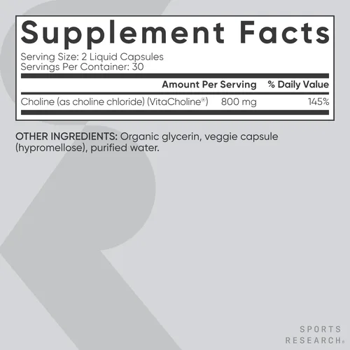 Vista 5 de Sports Research ® Colina extra fuerte de 800 mg – Nutrientes esenciales con VitaCholine ® para apoyo al enfoque – Certificado vegano • Sin OMG • Sin