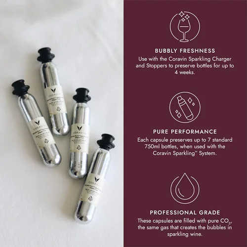 Vista 5 de Coravin Cápsulas de CO2 para vinos espumosos para uso con sistema de conservación espumosa Cada cápsula tiene capacidad para hasta 7 botellas