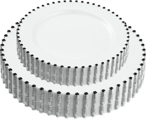 Vista 38 de Plasticpro - Juego de platos combinados de 32 piezas de plástico para cena, platos desechables de plástico elegantes y resistentes para fiestas de 7