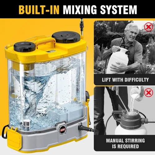 Vista 3 de Pulverizador de mochila a batería de 5.3 galones compatible con batería DeWalt de 20 V (no incluida), equipado con sistema de mezcla, rociador