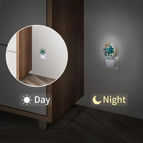 Vista 3 de Juego de 2 luces nocturnas de tortugas marinas enchufables a la pared, con sensor automático del anochecer al amanecer, lámparas LED de decoración