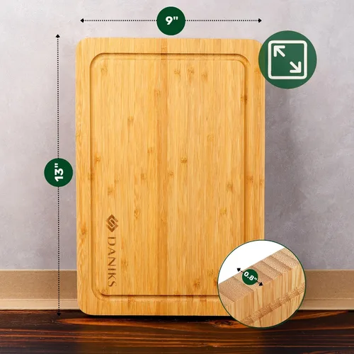Vista 3 de Daniks Juego de 2 tablas de cortar de bambú con ranura para jugos, XL de 16 x 12 pulgadas y 13 x 9 pulgadas de largo, tablas de cortar para cocina