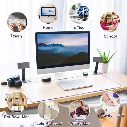 Vista 7 de Protector de escritorio de oficina de plástico transparente de 14 x 24 pulgadas, protector de escritorio de PVC de vidrio para oficina, hogar
