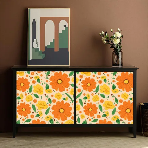 Vista 3 de Papel Tapiz Floral Vintage Despegar y Pegar Amarillo Flores Brillantes Autoadhesivo Removible Papel Tapiz Calcomanías de Pared para Hogar Dormitorio