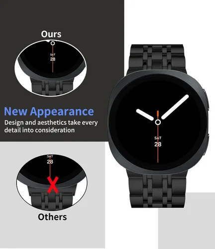 Vista 2 de Correas sin huecos compatibles con Samsung Galaxy Watch 8 de 1.575 pulgadas/1.732 pulgadas/Classic 1.811 pulgadas 2025, repuesto de metal de acero
