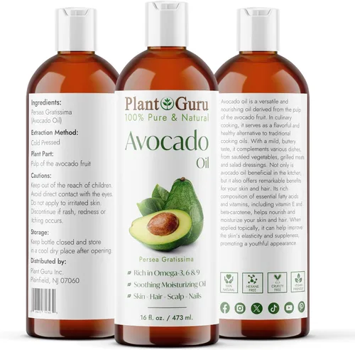 Vista 2 de Aceite de aguacate de 16 onzas líquidas prensado en frío, 100% puro, natural portador para el crecimiento de la piel, la cara y el cabello. Perfecto