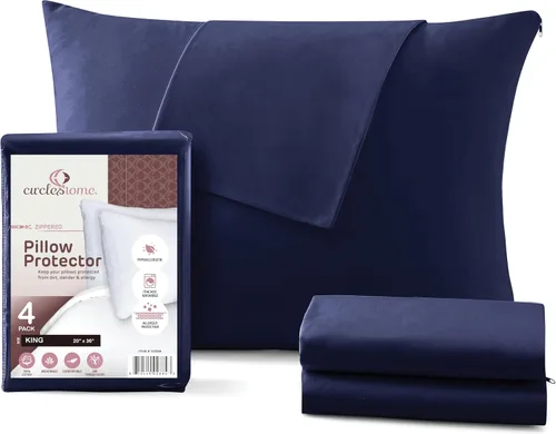 Vista 76 de CirclesHome Juego de 4 protectores de almohada estándar con cremallera, fundas de almohada transpirables 100% algodón, protegen las almohadas