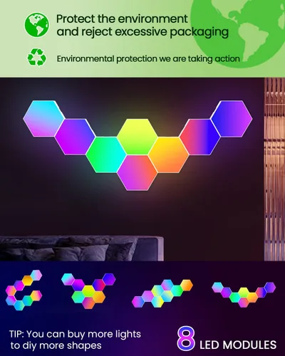 Vista 4 de NIUCOO Paneles de pared con luces LED hexagonales, luces RGB inteligentes para juegos con aplicación y sincronización de música, azulejos