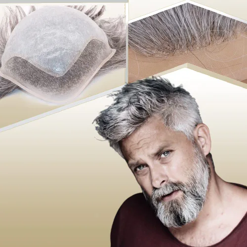 Vista 27 de Peluca de cabello humano europeo de repuesto para hombre, encaje suizo frontal, 0.003 in, piel fina, poliuretano, con bucle, 10 x 8 pulgadas