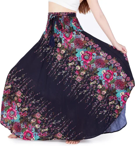 Vista 7 de Lannaclothesdesign - Falda larga para mujer de estilo bohemio, gitano, hippie, ropa de falda boho Rosa doble negra