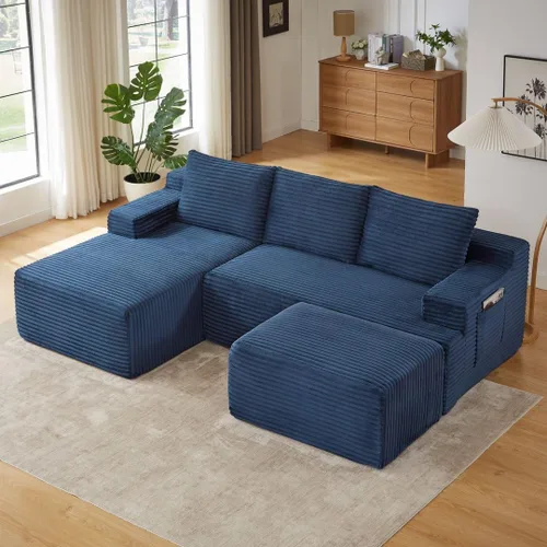 Vista 40 de Sofá seccional comprimido sin hueso de 112 pulgadas con otomana movible convertible en forma de L sofá esquinero modular para sala de estar, sofás