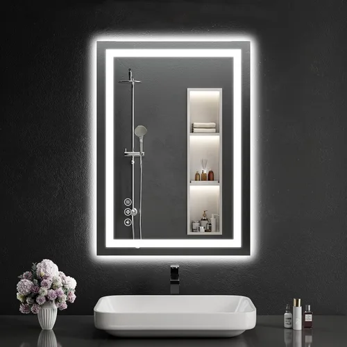 Vista 31 de Espejo de baño LED de 30 x 48 pulgadas con luces, regulable, antivaho, espejo de tocador de baño para pared, retroiluminado + luz frontal, función