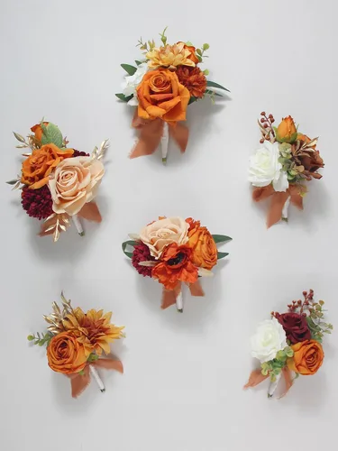 Vista 6 de Rinlong 6 centros de mesa de flores de otoño para bodas, terracota naranja quemada Mesas de boda, ramos de dama de honor, decoración de guardería